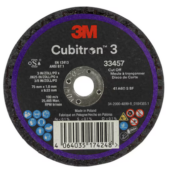 3M 33457 5 disques à tronçonner Cubitron 3 75 x 1.6 x 9.53mm