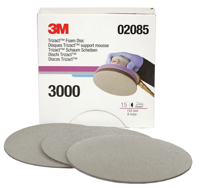 3M 02085 P3000 diam 152mm - 15 disques trizact Hookit finition sur mousse