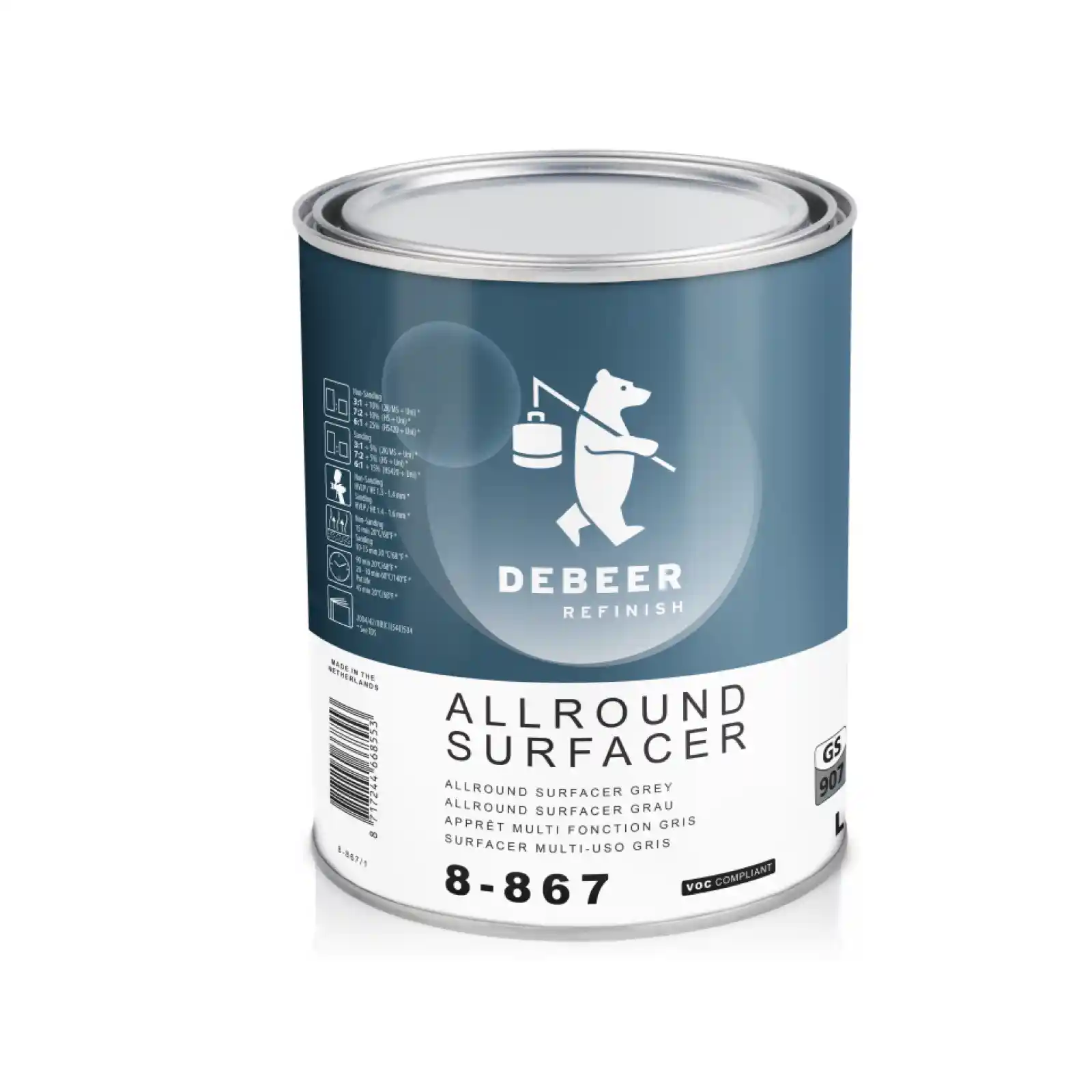 DEBEER 8-867 Gris moyen - Apprêt polyvalent garnissant & mouillé sur mouillé 3L
