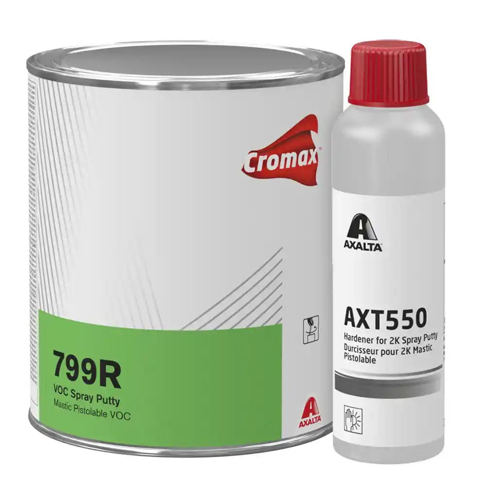 CROMAX 799R Mastic pistolable de finition 2K 1L + durcisseur AXT550 50mL