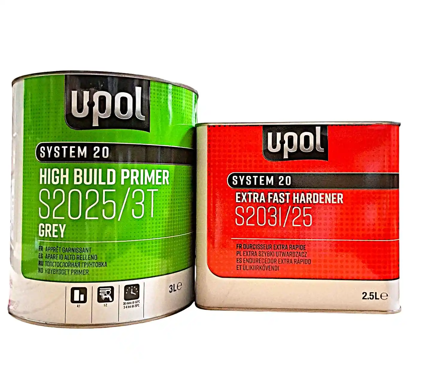 U-POL KIT_S2025_GRIS 1 apprêt gris S2025/3T 3L + 1 durcisseur extra rapide S2031 1L