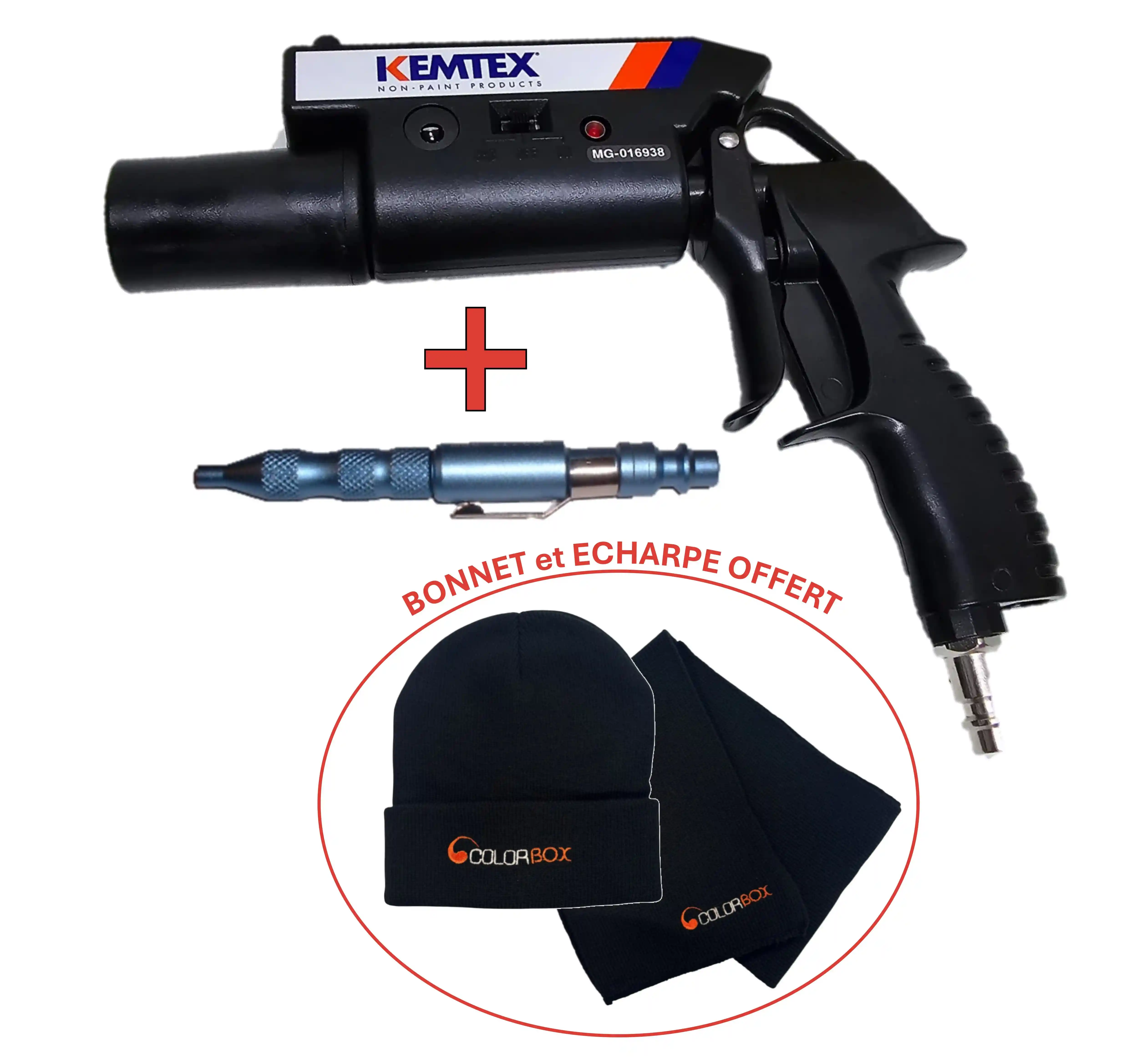 KIT_ANTISTATIQUE Pistolet ionisant + souflette diam 8mm + écharpe et bonnet Colorbox