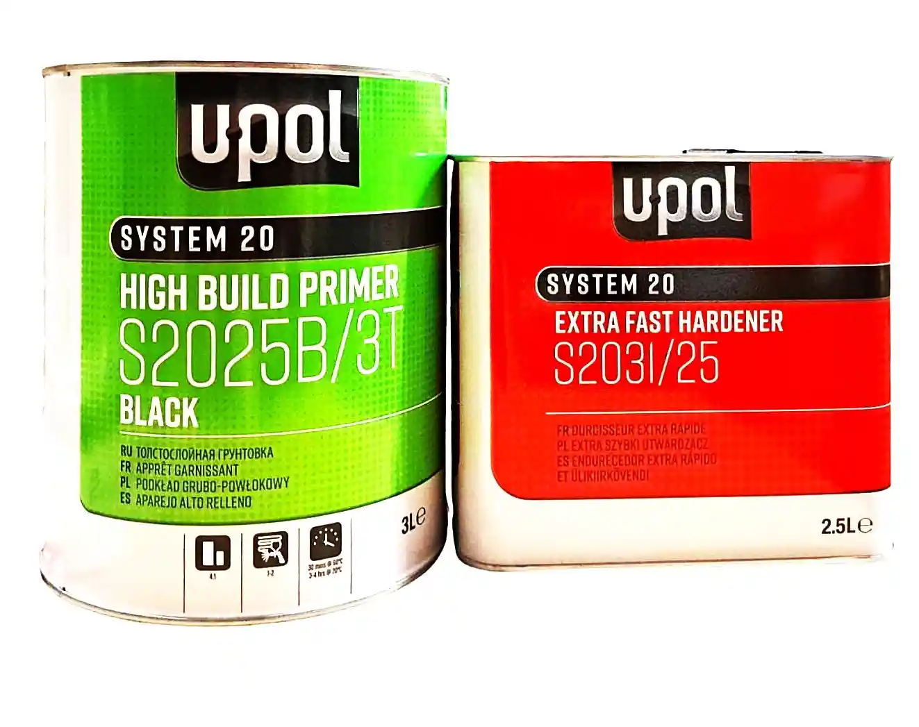 U-POL KIT_S2025_NOIR 1 apprêt noir S2025B/3T 3L + 1 durcisseur extra rapide S2031 1L