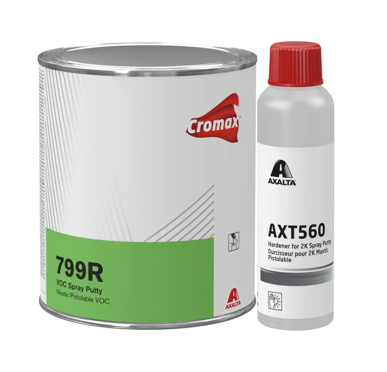 CROMAX 799R Mastic pistolable de finition 2K 1L + durcisseur AXT560 50mL