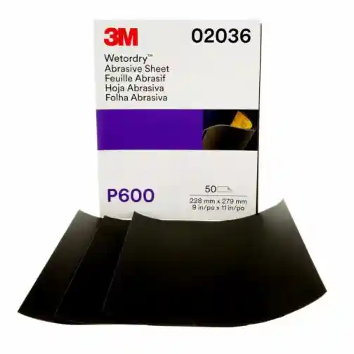 3M 01973 P600 230x280mm- 25 feuilles papier abrasif à l'eau Wetordry