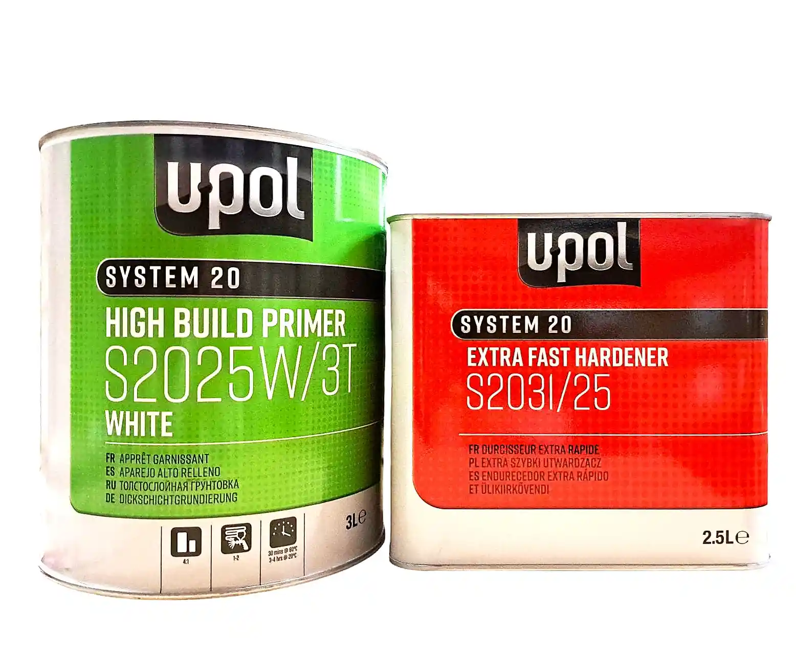 U-POL KIT_S2025_BLANC 1 apprêt blanc S2025W/3T 3L + 1 durcisseur extra rapide S2031 1L