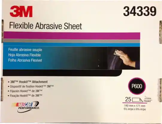 3M 34339 P600 25 feuilles abrasives à sec flexibles 140 x 171mm Hookit vert