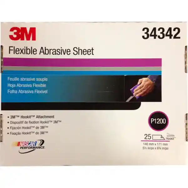 3M 34342 P1200 25 feuilles abrasives à sec flexibles 140 x 171mm Hookit violet