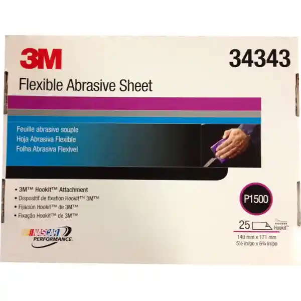 3M 34343 P1500 25 feuilles abrasives à sec flexibles 140 x 171mm Hookit violet
