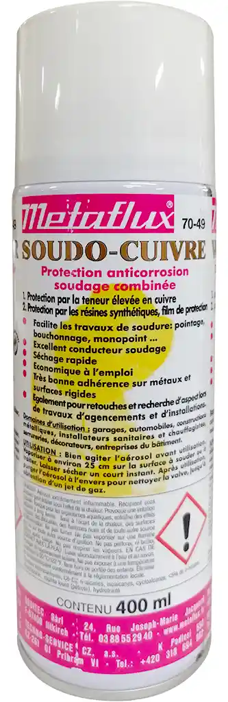 METAFLUX 70-49 Aérosol soudo-cuivre revêtement métallique 400ml