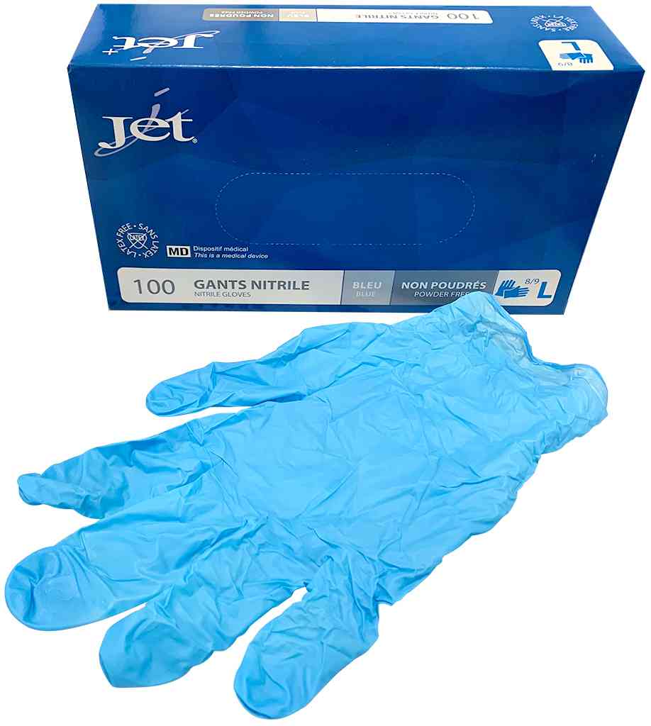 100 Gants nitriles non poudrés bleus taille L 